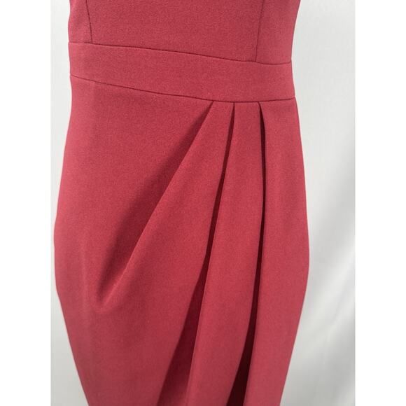 BHLDN Dress Size 0 Maroon Midi Ruched Spaghetti Strap Bridesmaid Wedding Hoco - Picture 3 of 11